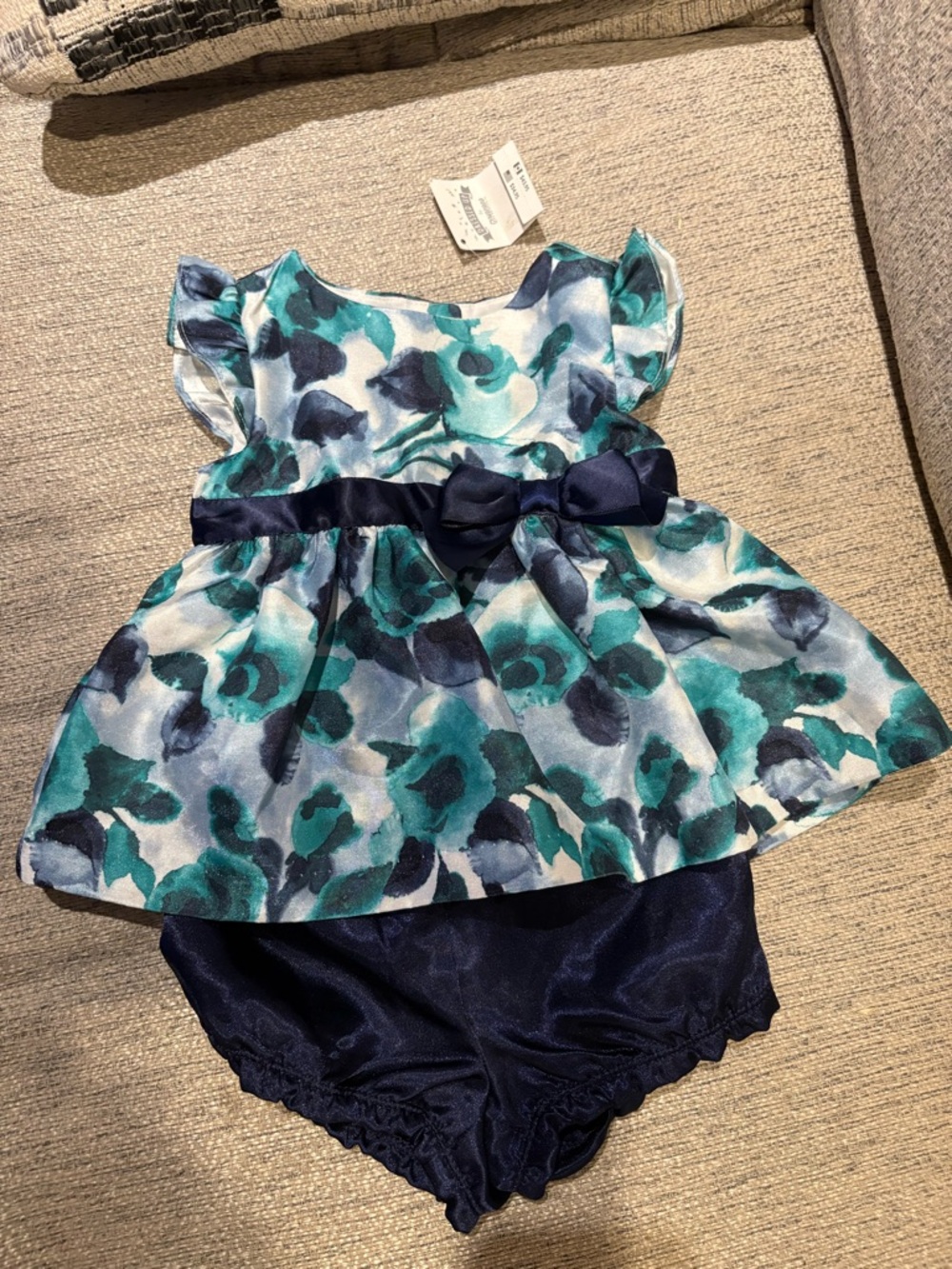 Gymboree Teal & Navy Floral Bow Dress with Navy Bloomers